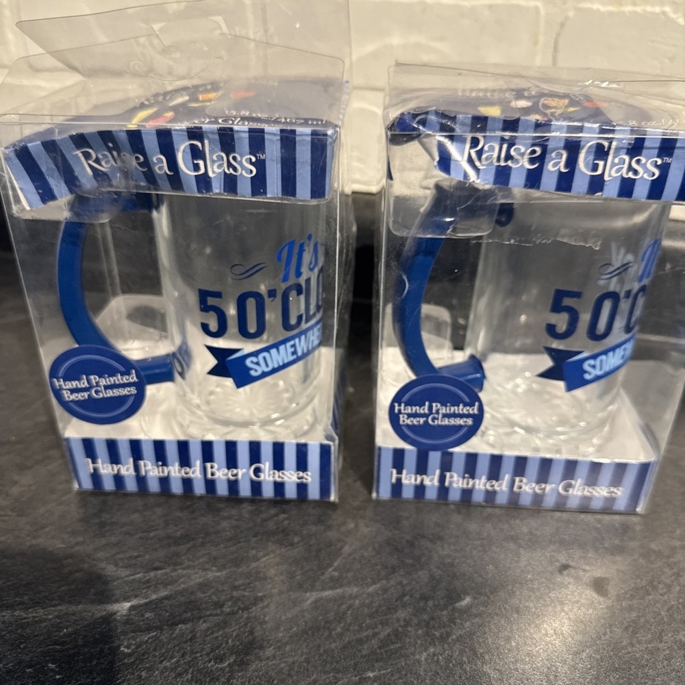 Lot Of 2 It's 5 O'Clock Somewhere' Hand Painted 15.8 oz Beer Glasses (new) - Picture 7 of 8